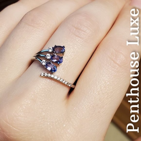 NATURAL Tanzanite Triple Stone Sterling Silver Ring - Picture 1 of 6